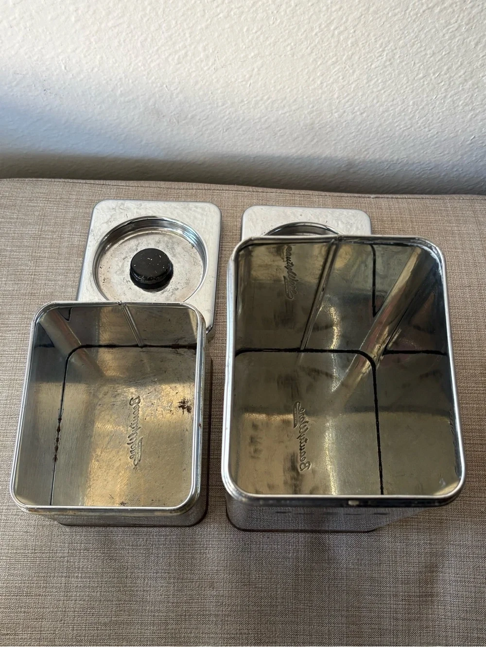 Vintage Beauty Ware Stainless Steel Flour & Coffee Canisters Set Stackable VTG